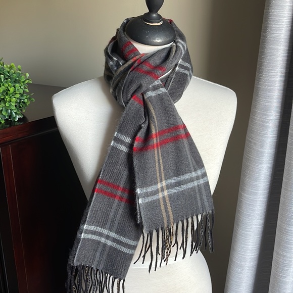Accessories - Cashmere scarf grey/red/tan/white plaid womens